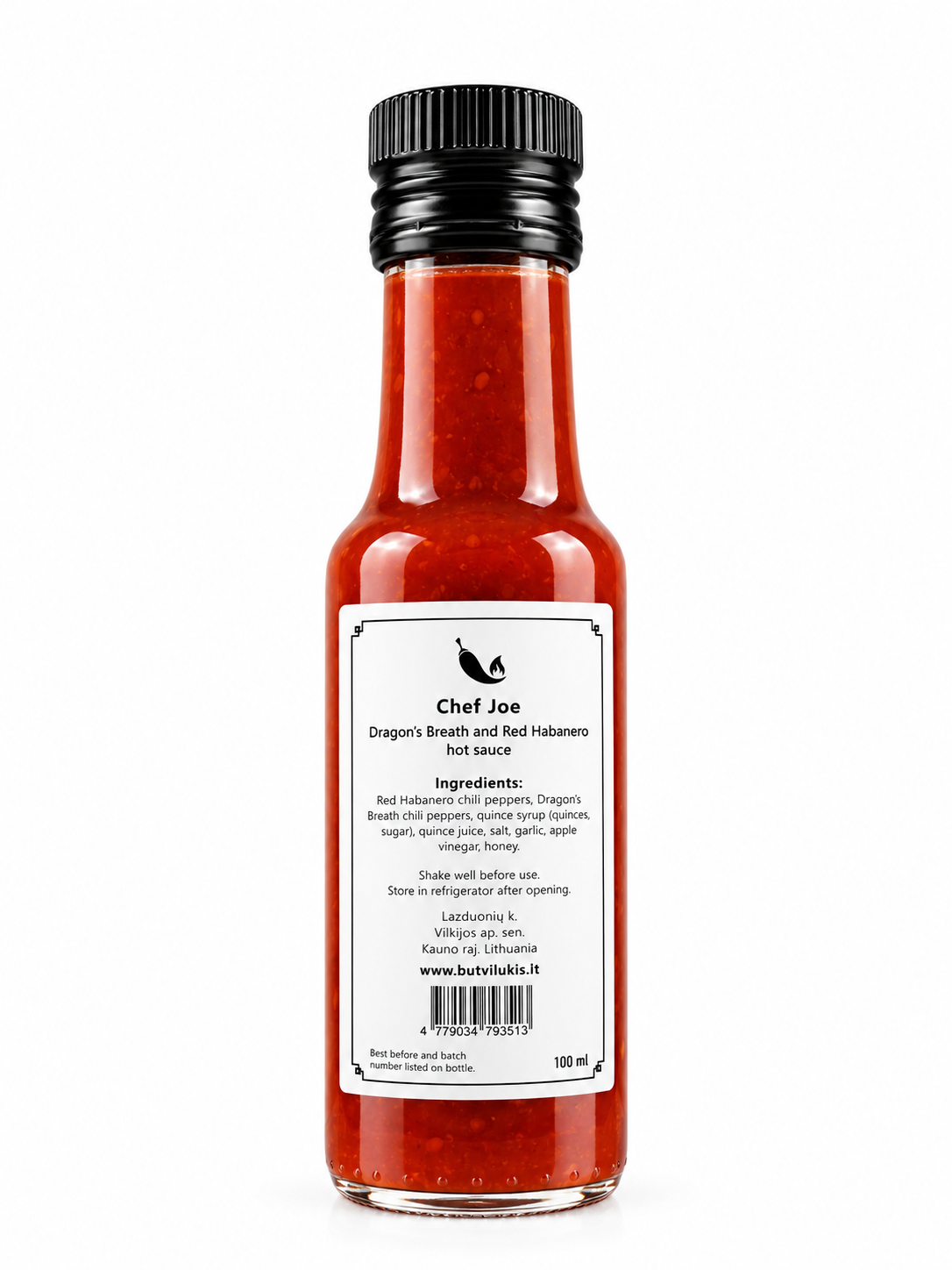 Dragon's Breath & Red Habanero Sauce 100 ml - Chef Joe Butvilu - etiqueta trasera