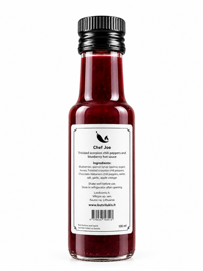 Trinidad Scorpion & Blueberry Sauce 100 ml - Chef Joe Butvilu - etiqueta trasera